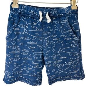 Carter’s Kid Boy’s Pull On French Terry Shark Print Blue Shorts Size 4/5